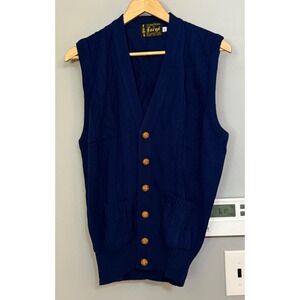 Fargo Cardigan Vest Mens Large Blue Vintage Cable Knit Button Front Pockets 6052